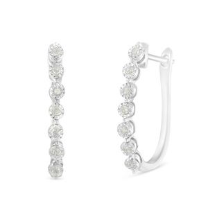 .925 Sterling Silver 1/2 Carat Miracle-Set Diamond 7 Stone Hoop Earrings